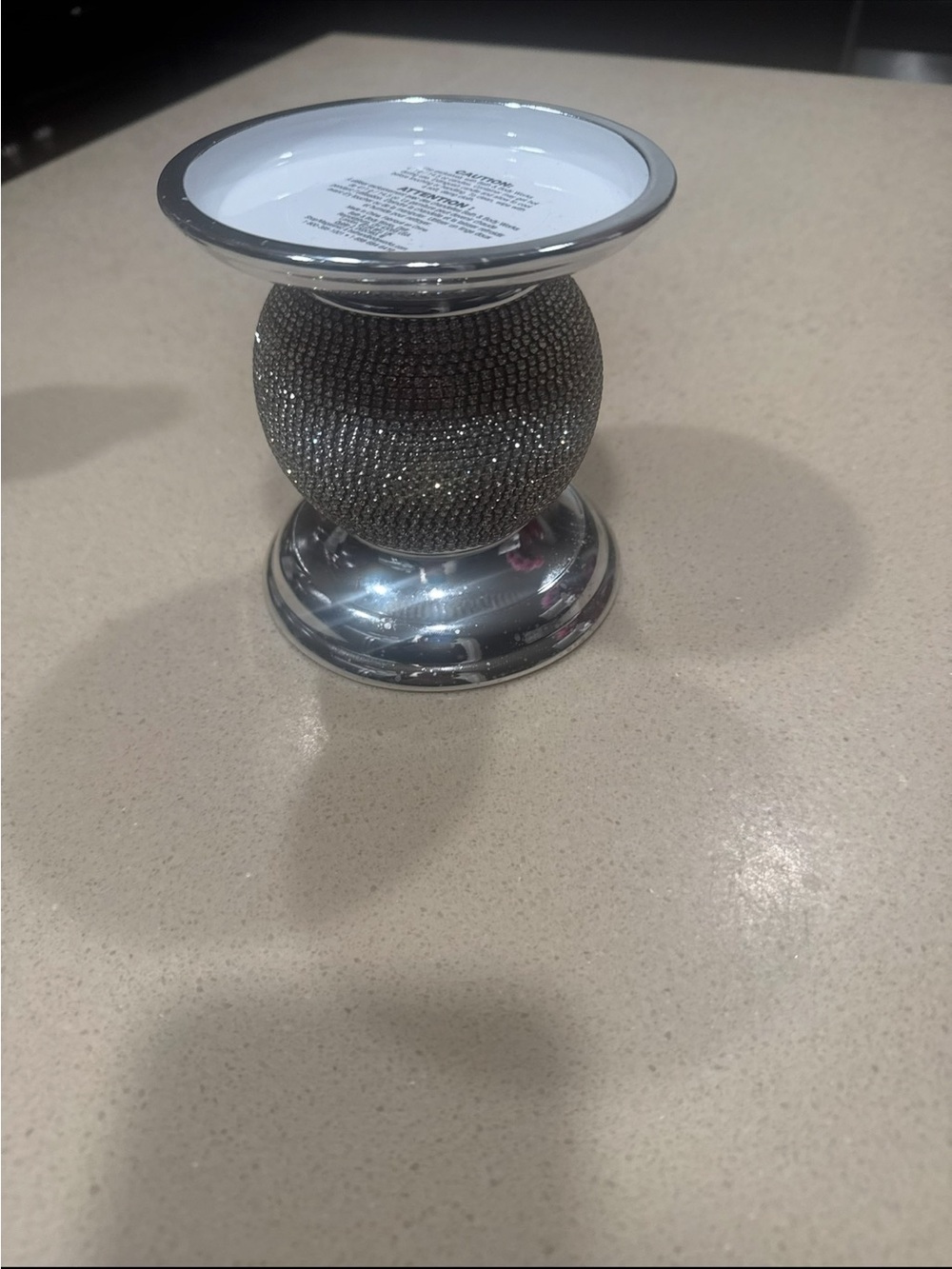 Sparkling Silver Crystal Accent Candle Holder -